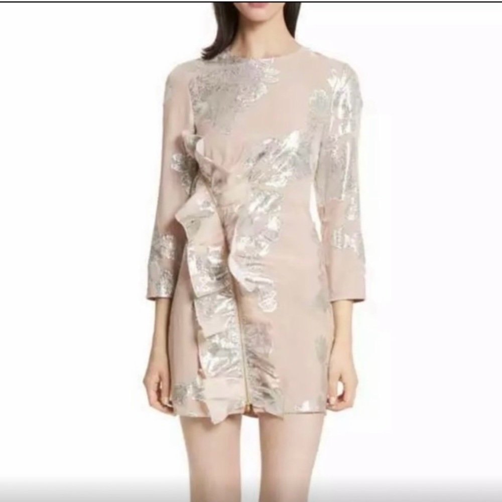 Self-Portrait blush and silver long-sleeve dress